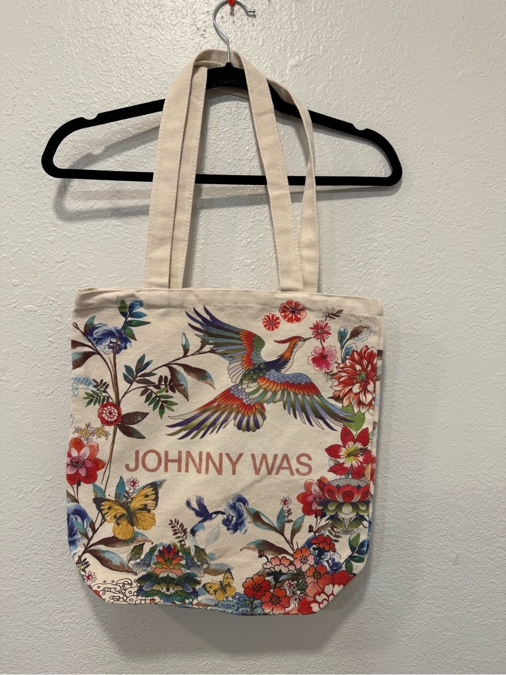 Johnny Was Multicolor Canvas Tote with Bird and Floral Design